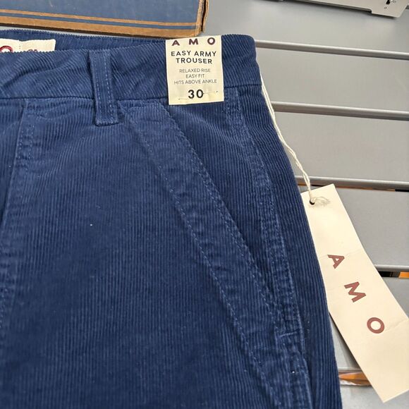 AMO Easy Army Trouser Pants Womens 30 Navy Corduroy Relaxed Rise High Waisted - Picture 4 of 8